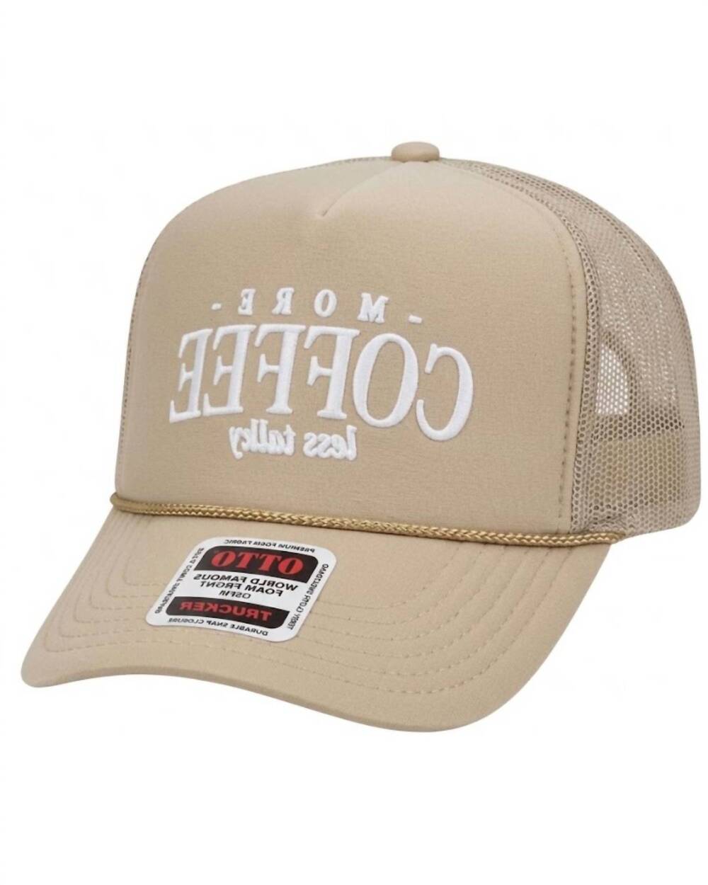 NEW OTTO unisex - more coffee less talky foam lettering trucker hat in khaki